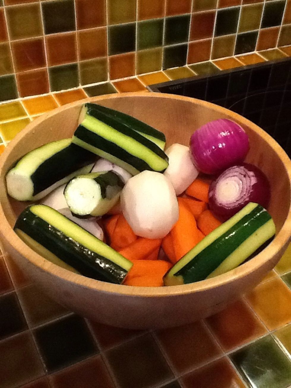 Gather vegetables in a salad bowl