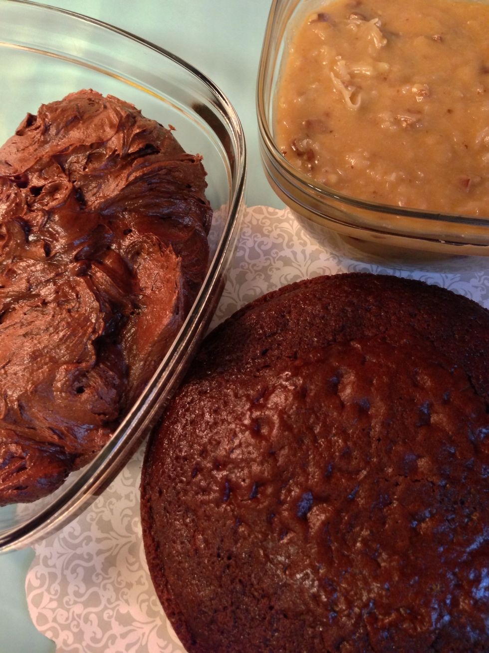 Gather your cake building ingredients.