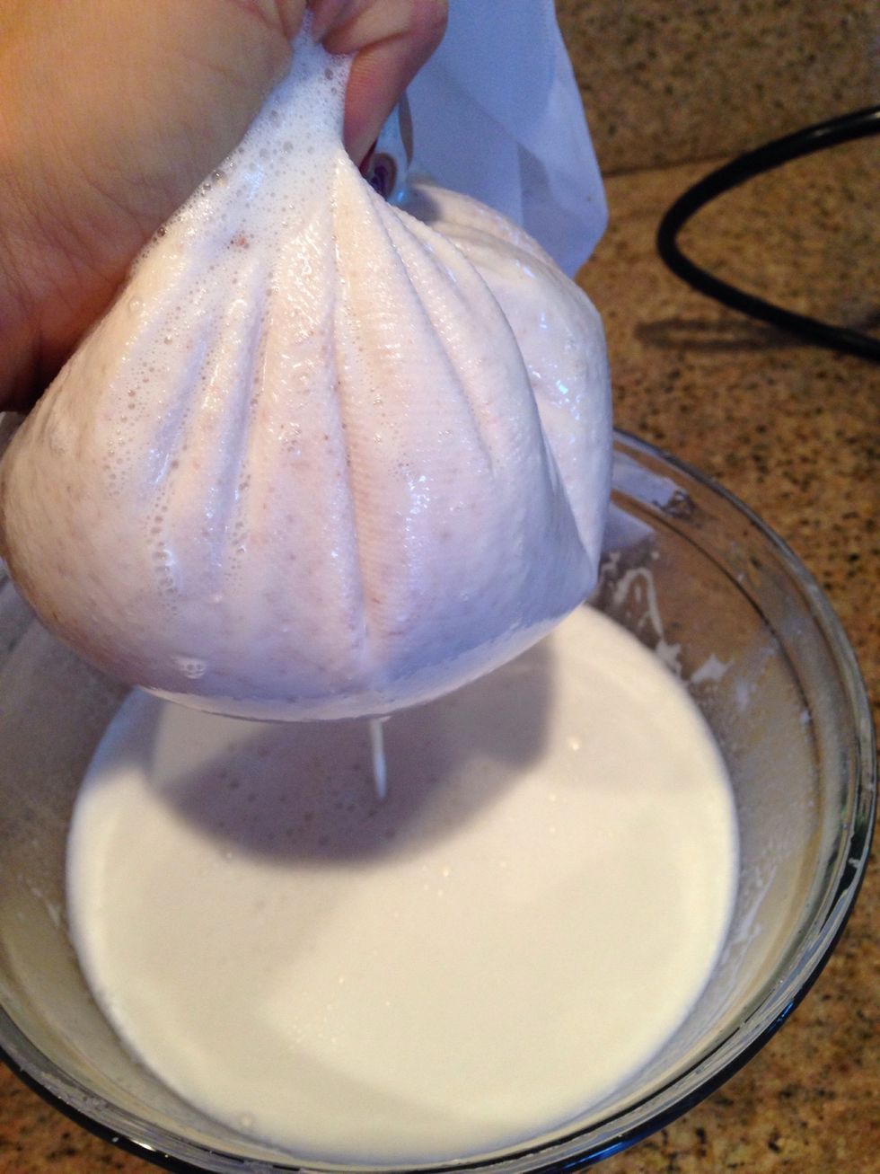 Gather your cloth and squeeze out the remaining milk within the pulp. Repeat this step.