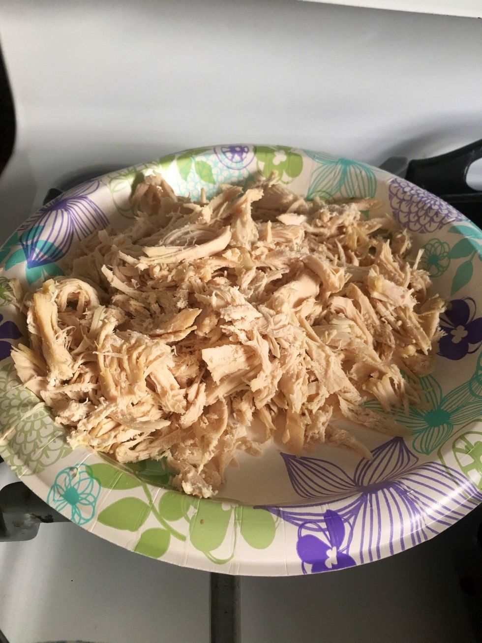 Gather your ingredients. 1 cup of chicken (I used already cooked rotisserie chicken)