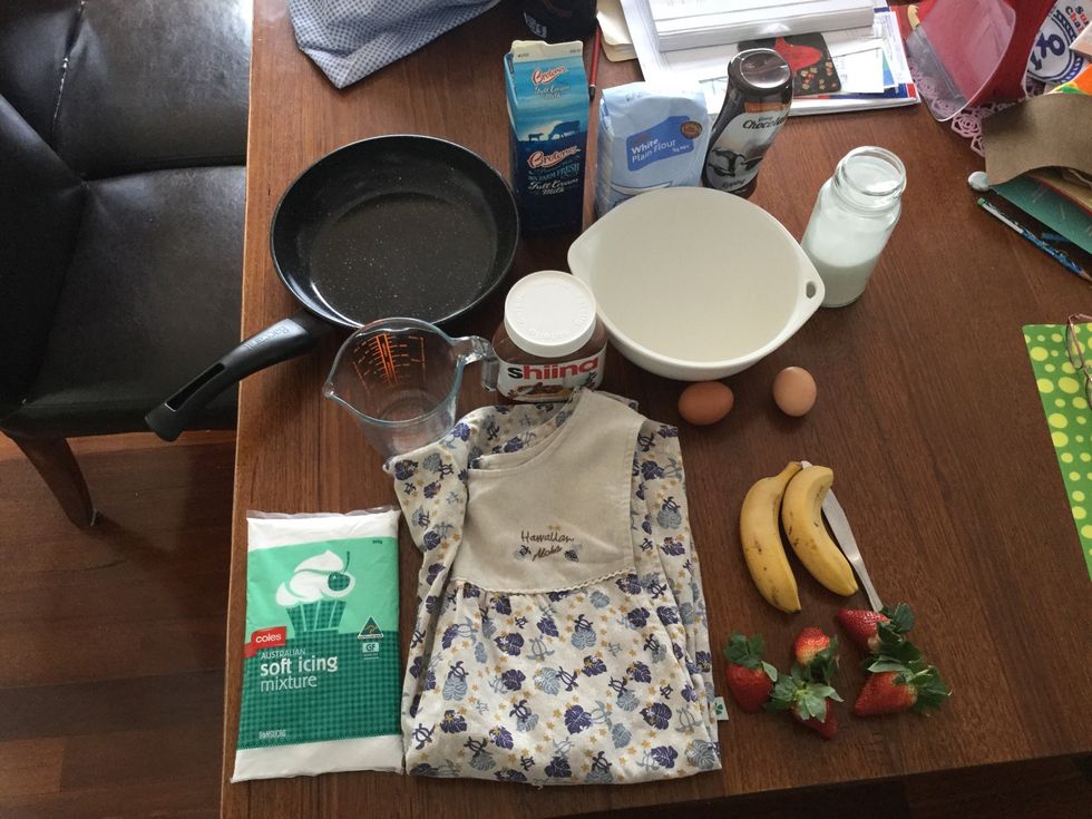 Gather your ingredients. Before you start wash your hands with soap, tie your hair if have long hair and put an apron on.