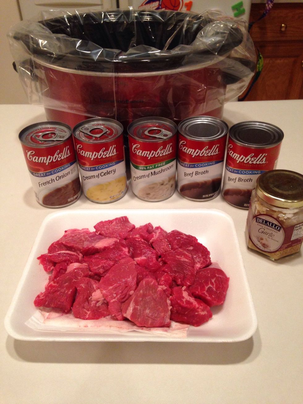 Gather your ingredients. I like to use crockpot liners for convenience and easy cleanup.