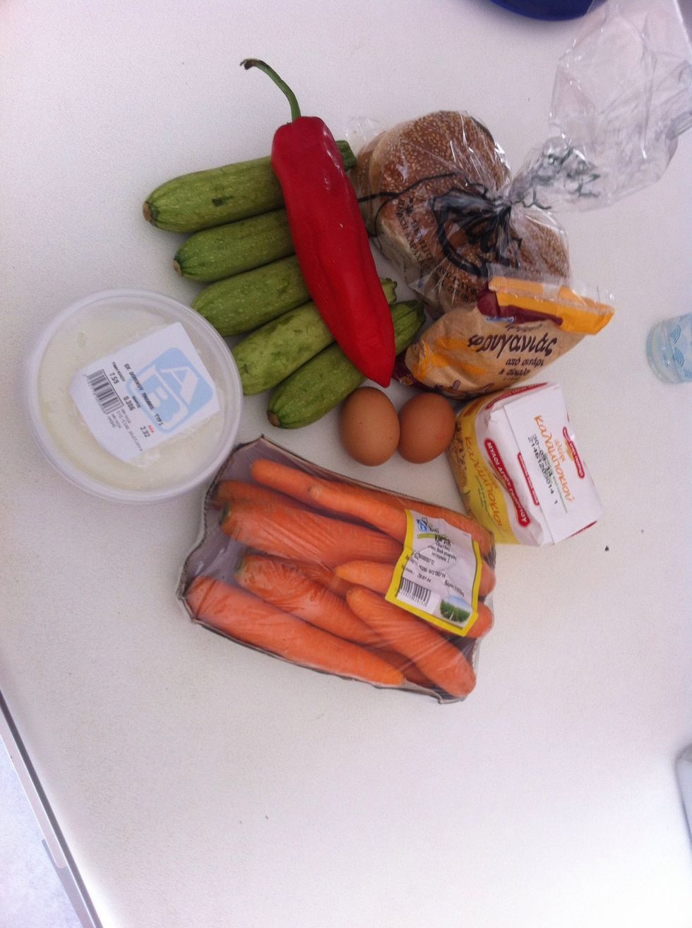 Gather your ingredients. I would definitely recommend to taste Greek Katiki cheese! Makes a perfect combination with your veggie burger!