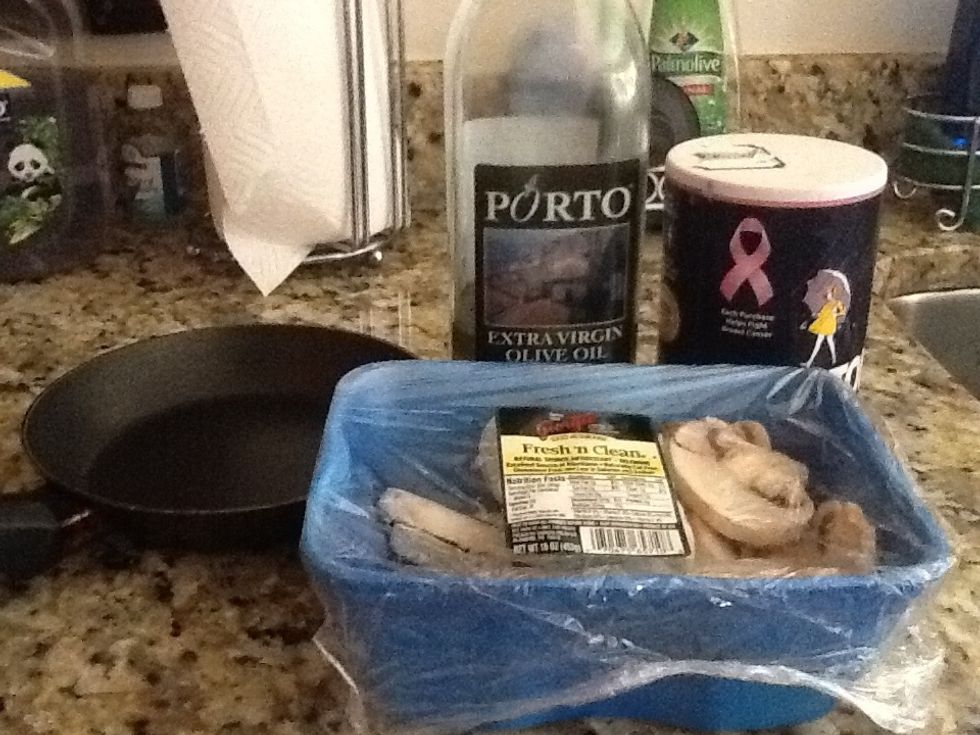 Gather your Ingredients: Olive Oil, a skillet, mushrooms, and salt (optional)
