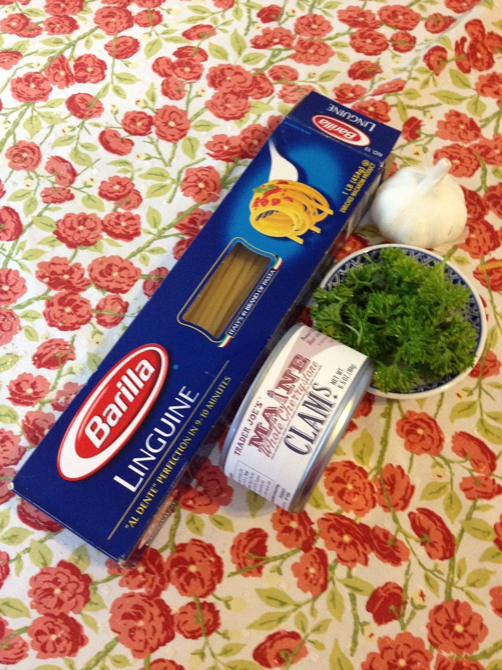 Gather your ingredients. Oops, the butter, flour & wine were unable to be present during the taking of this photo. This recipe serves 2 to 3 people so just increase the amounts accordingly.