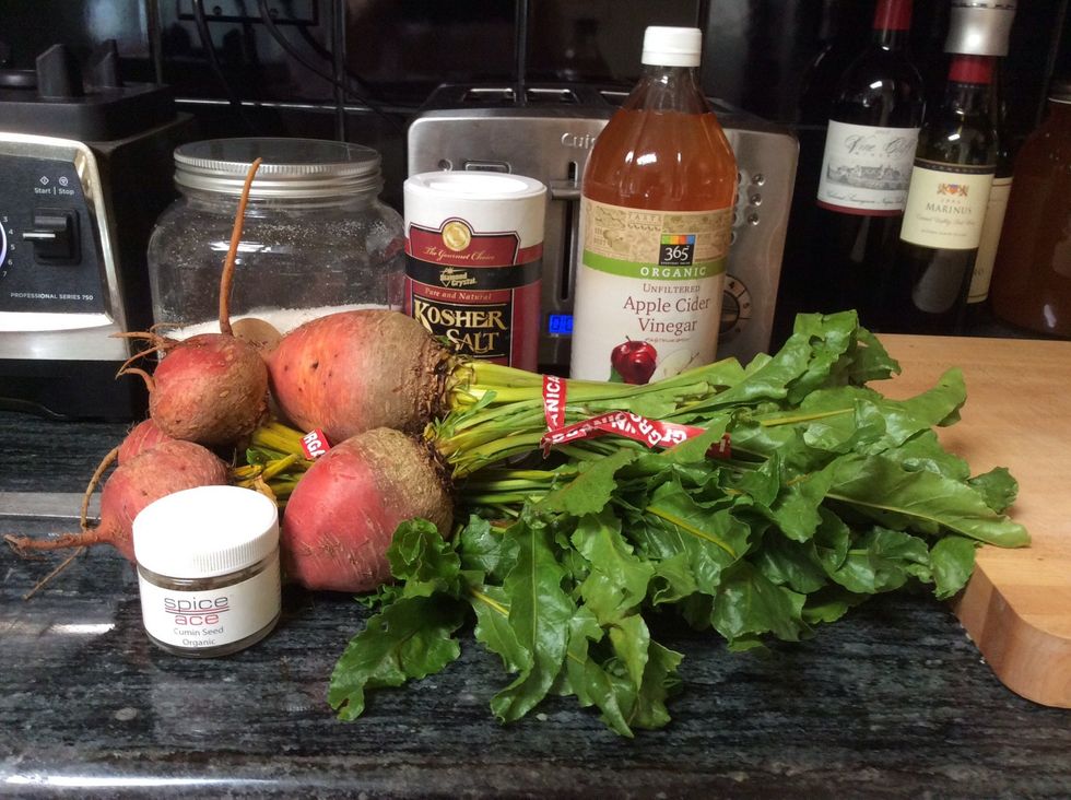 Gather your ingredients. The market only had golden beets today which I prefer as they don't turn your hands red.
