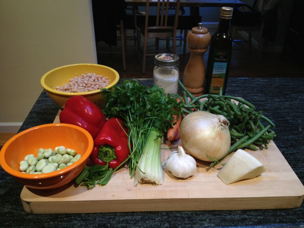 Gather your ingredients. This soup works best with very fresh vegetables.
