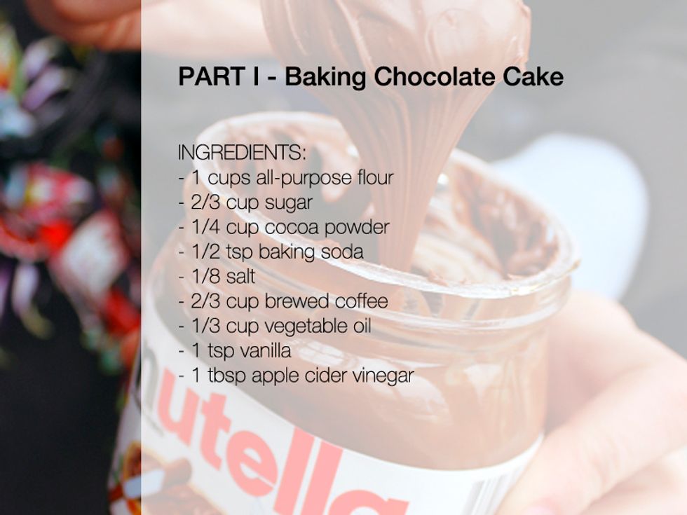 Gather your ingredients to bake the chocolate cake.