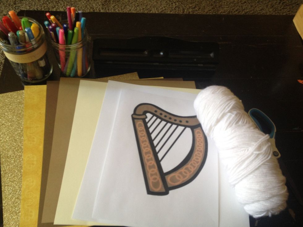 gather your materials! i used a template from google images of a harp I liked and worked for the project best.