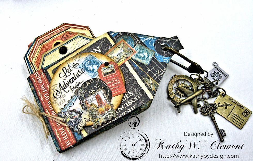 Gather your materials. Note: all edges are inked with Gathered Twigs Distress Ink. We will begin by building the base of the Mini Tag Book, then come back and look at how each page is decorated.