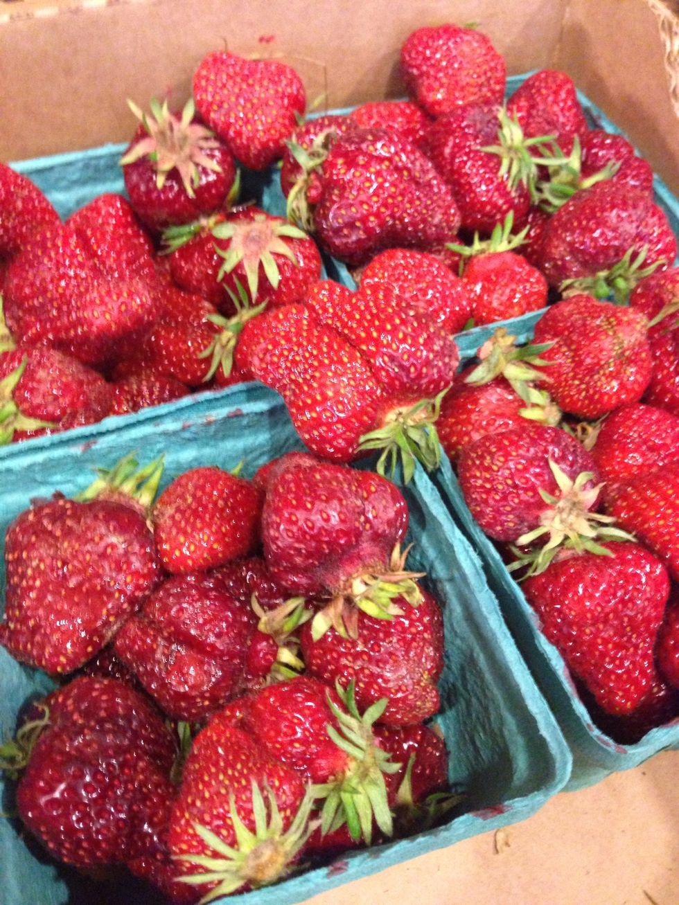 Gather your strawberries. Wash them. Reserve 1 cup.