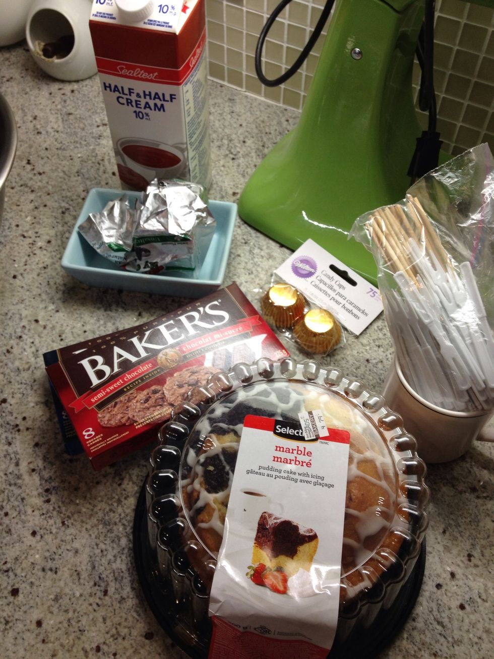 Gather your stuff! You can get creative and use any flavour of cake.