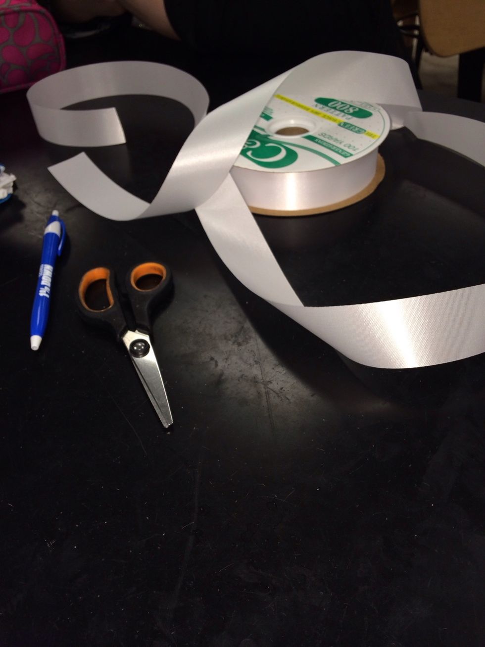 Gather your supplies and cut ribbon to 3 feet long