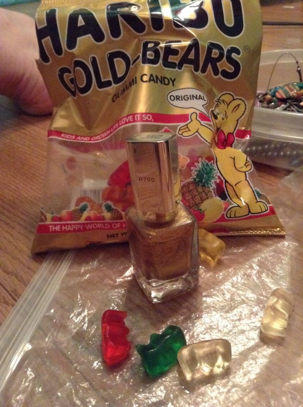 Gather your supplies and feel free to experiment with other shapes of gummies and other colors of polish!