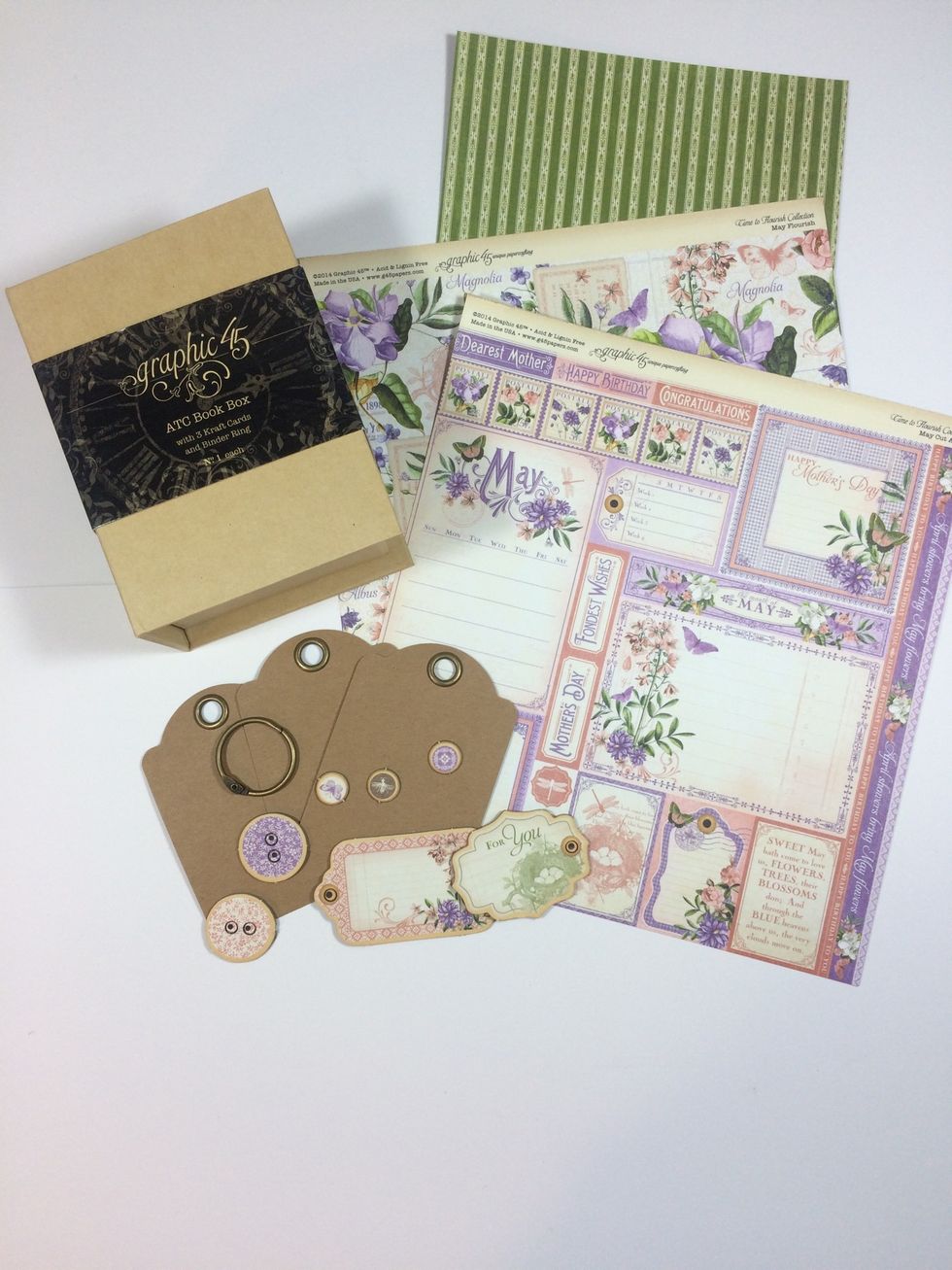 Gather your supplies from the Supply List. The 3 little tags come with the Graphic 45 ATC Book Box.