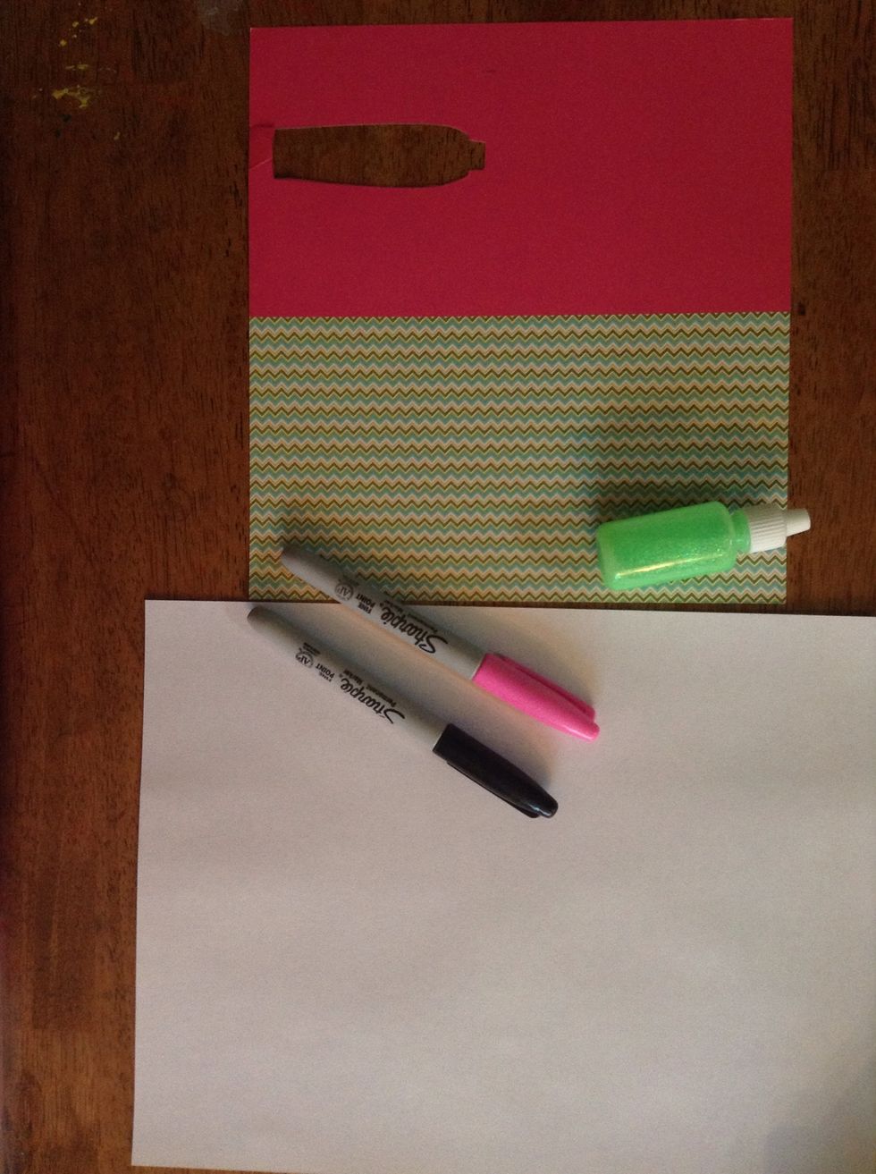 Gather your supplies. I ended up not using the glitter-glue or sharpies, instead I used a pencil: it was easier to write with.