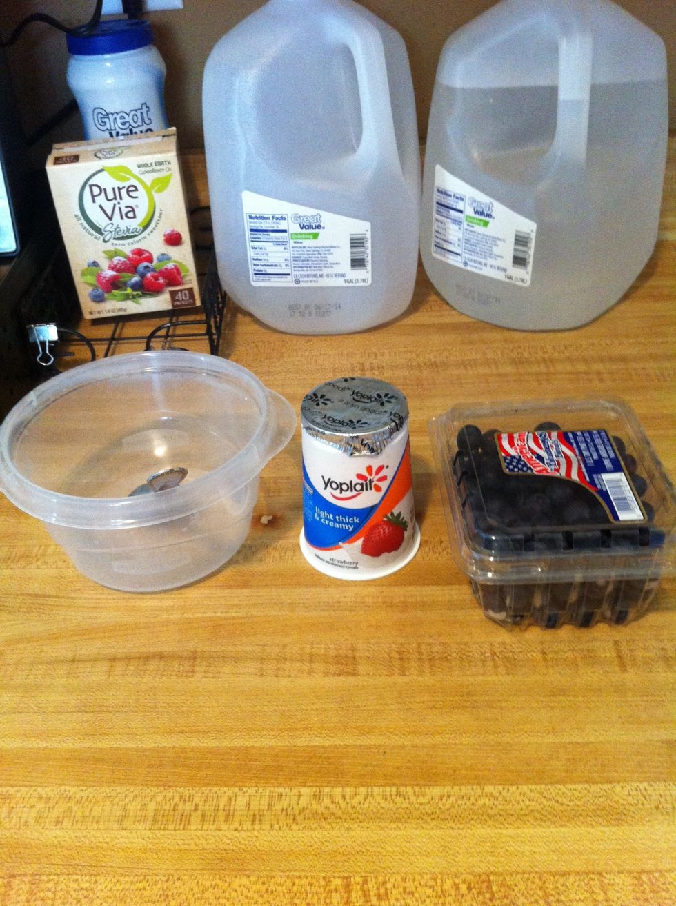 Gather your supplies. I'm using strawberrys and blueberries:)