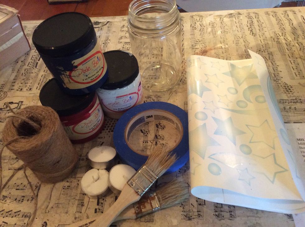 Gather your supplies. I used Dixie Belle paints: Buttercream, Barn Red and Bunker Hill Blue, but you can use any DB colors that you love!