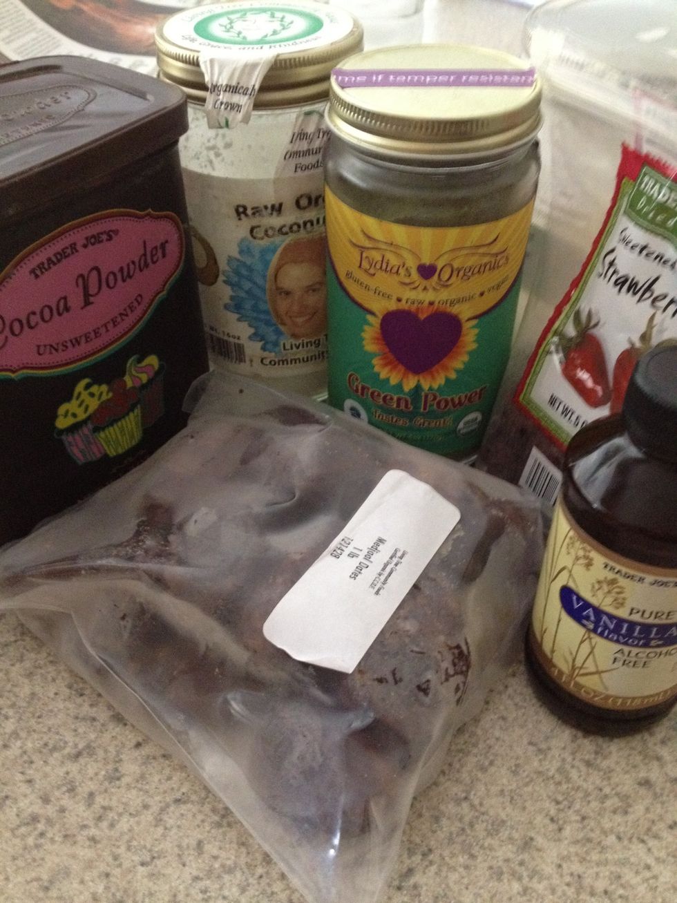 Gather your supplies. I used dried strawberries instead of goji berries. You can use whatever dried fruit you like. Dried apricots would probably be yummy!