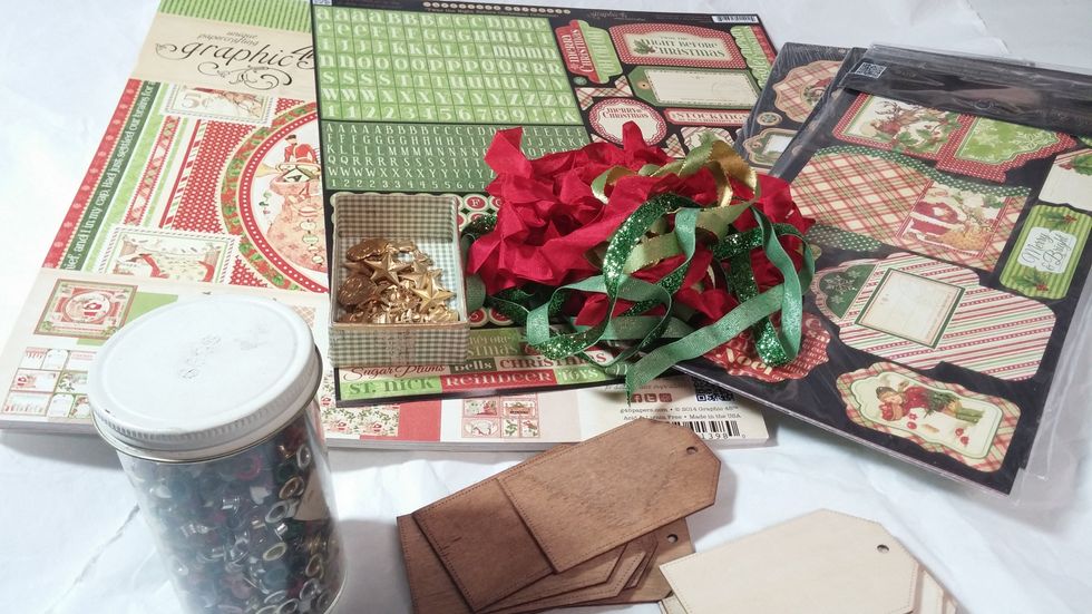 Gather your supplies.  I was inspired to make these when I found the wooden tags at a big box store.  I knew I wanted to take a mixed media approach.