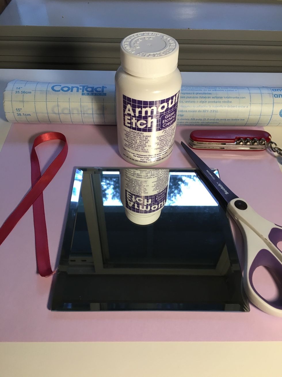 Gather your supplies (see listed). This project uses a small, inexpensive mirror from a craft store, but you could use a larger mirror in a frame if desired.