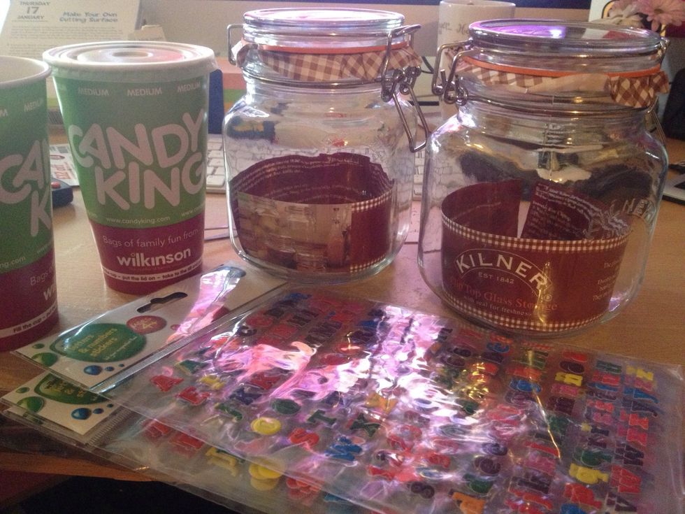 Gather your supplies, the jars can be any jars you have available, I found these two in a shop, and they're airtight too!