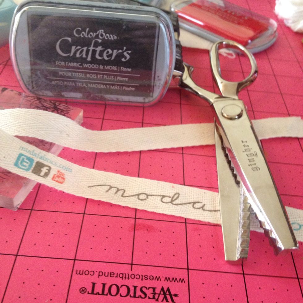 Gather your supplies: Tip many Fat Quarters and Jelly Rolls come wrapped in the perfect size twill tape to make labels!