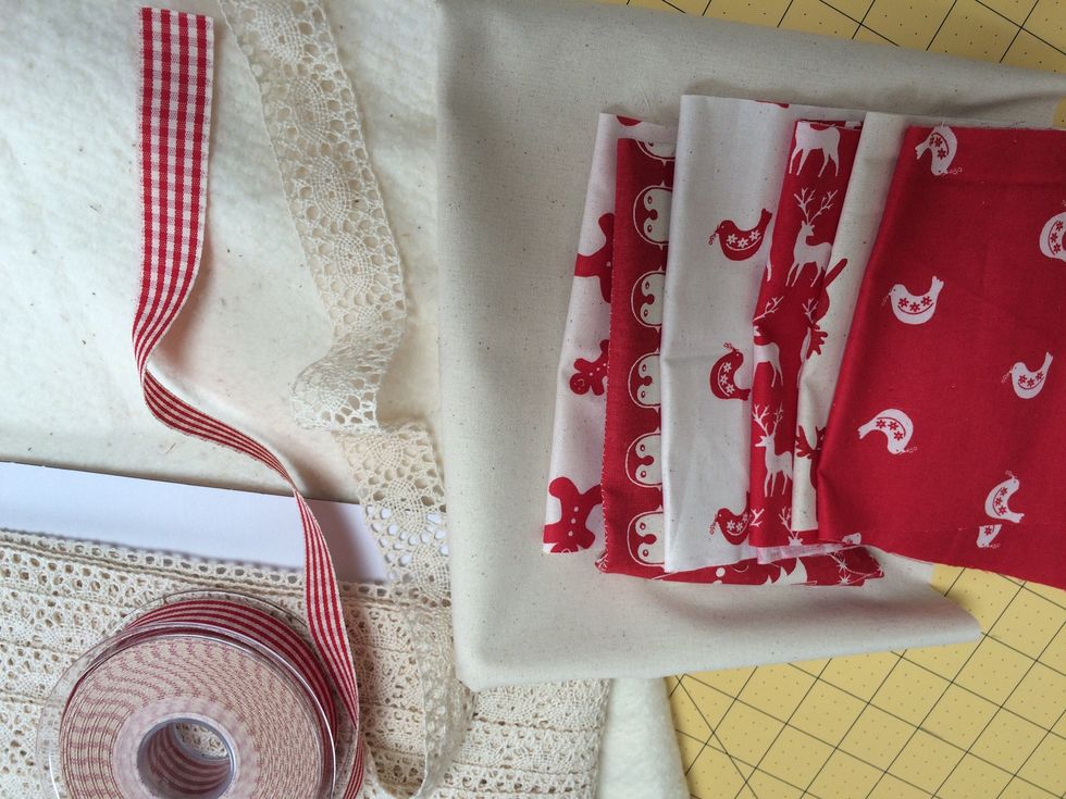 Gather your supplies. You will also need a sewing machine, matching threads , rotary cutter , board and ruler .