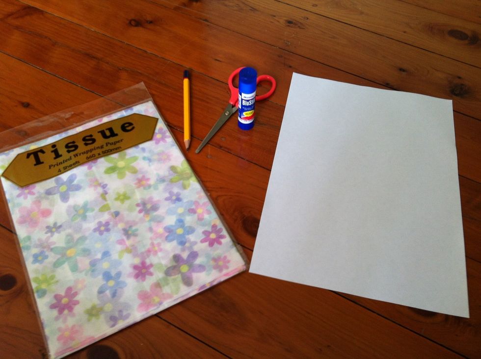 Gather your supply I am using A4 paper and tissue paper and I'm just drawing on a picture not using a template