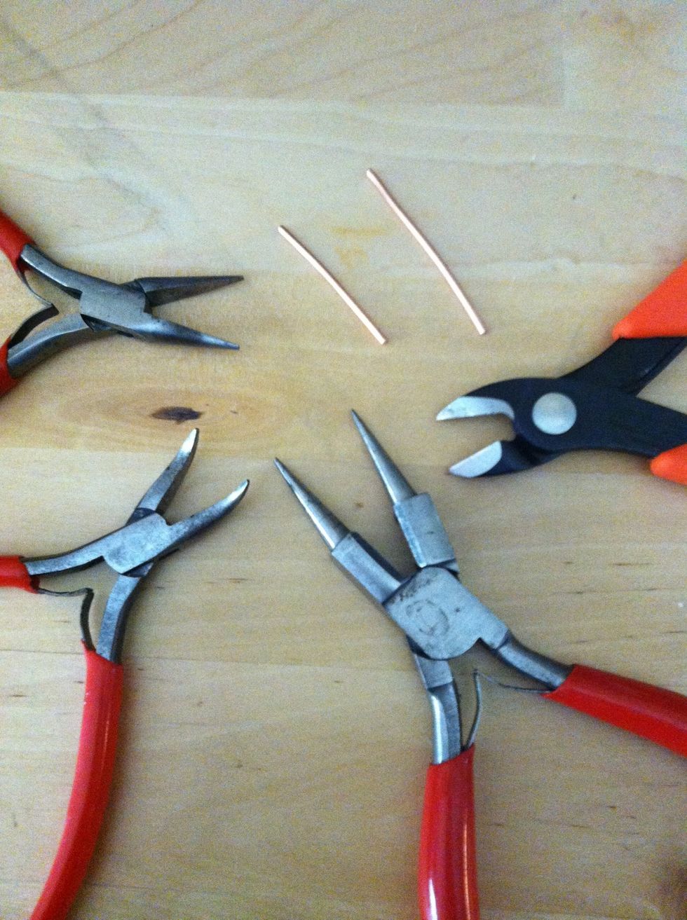 Gather your tools together. Use the flush wire cutters to cut two pieces of 14-gauge wire, one at 1 1/4" and one at 1 3/4".