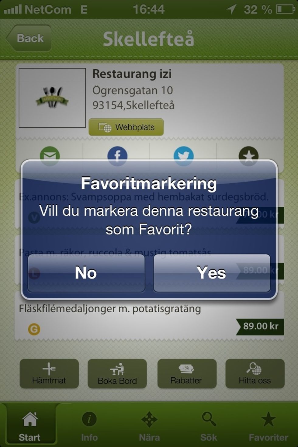 Genom att s\u00e4tta en restaurang som Favorit tar du emot push-meddelanden fr\u00e5n den valda restaurangen med specialinfo. S\u00e4tt s\u00e5 m\u00e5nga du vill som Favorit och du hittar dem sedan p\u00e5 fliken Favoriter.