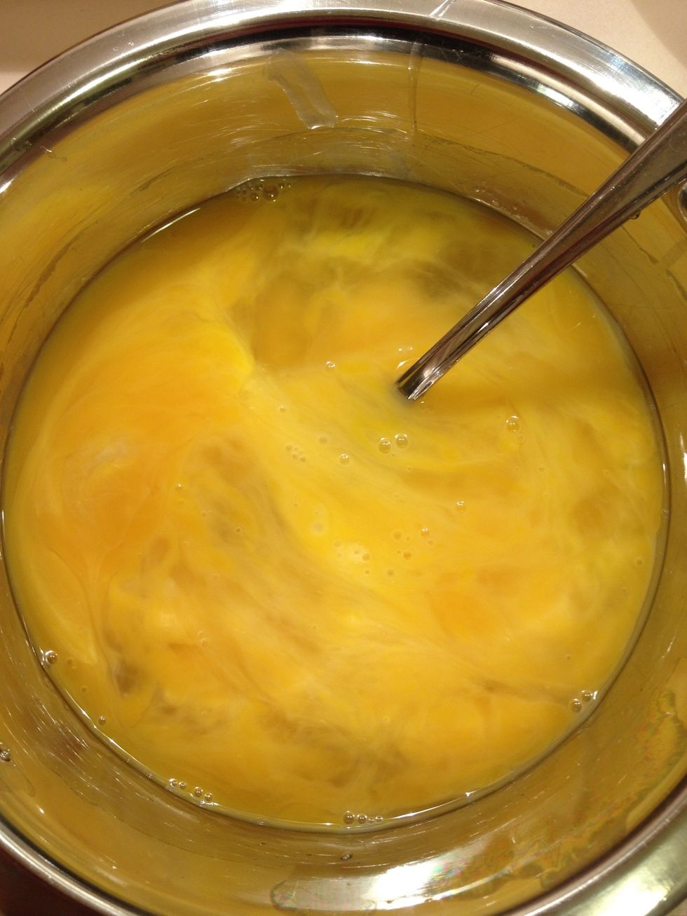 Gently beat the eggs and set aside.