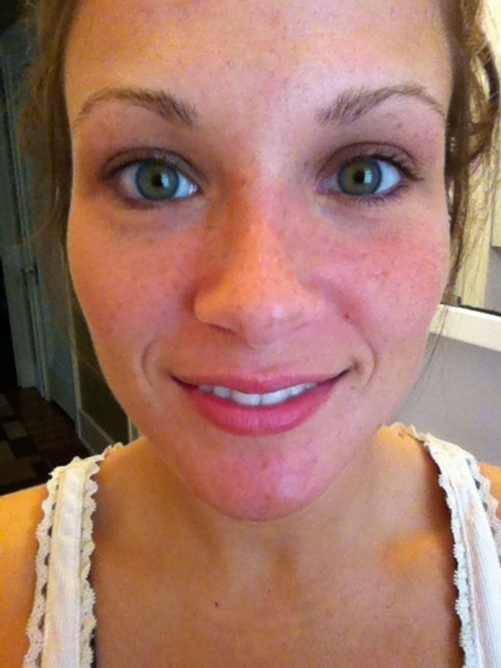 Gently blend concealer in with your fingertip starting at your inner eye swiping outward up toward your outer eye. You may add a little more concealer if needed, until you get a neutral look