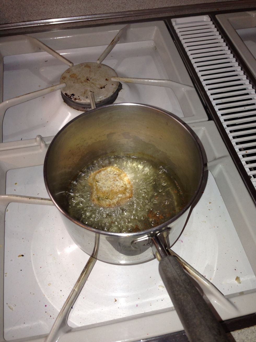 Gently drop the cakes in hot oil 325-350 turning once until golden brown about 2-4 min each side. Place cakes on paper towels drain excess grease.