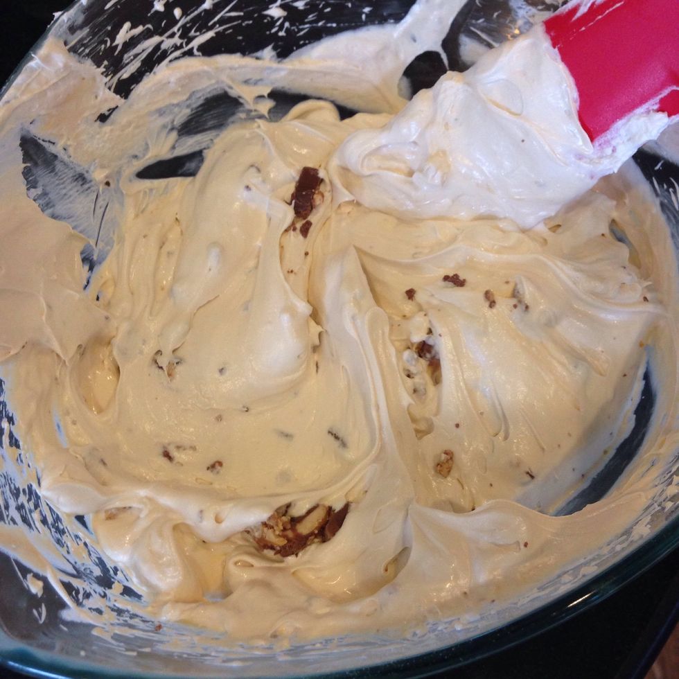 Gently fold in 1 ( or 1/2 cup) Snickers bar.