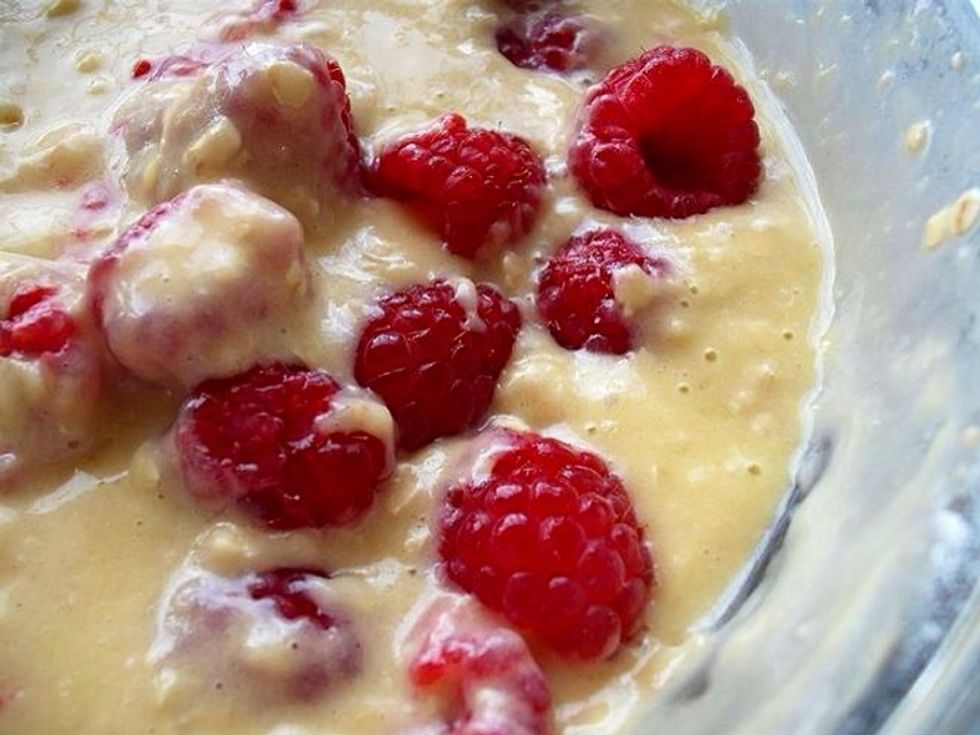 Gently fold in raspberries