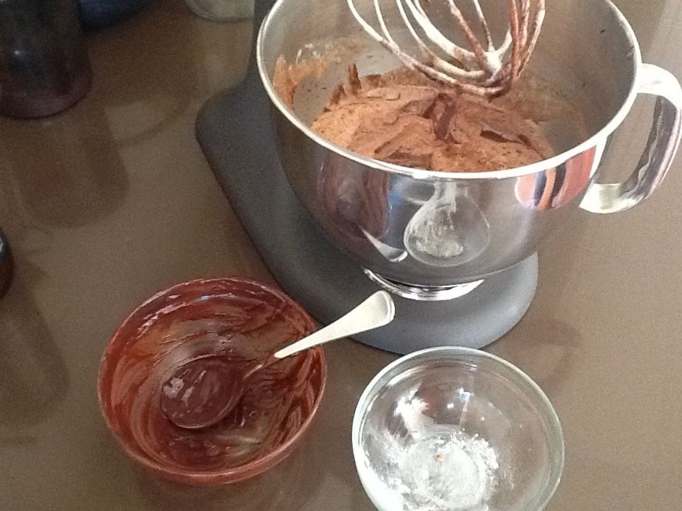 Gently fold in the flour, then gently fold in the melted chocolate until combined. You don't want to over mix or you will lose the fluffiness!