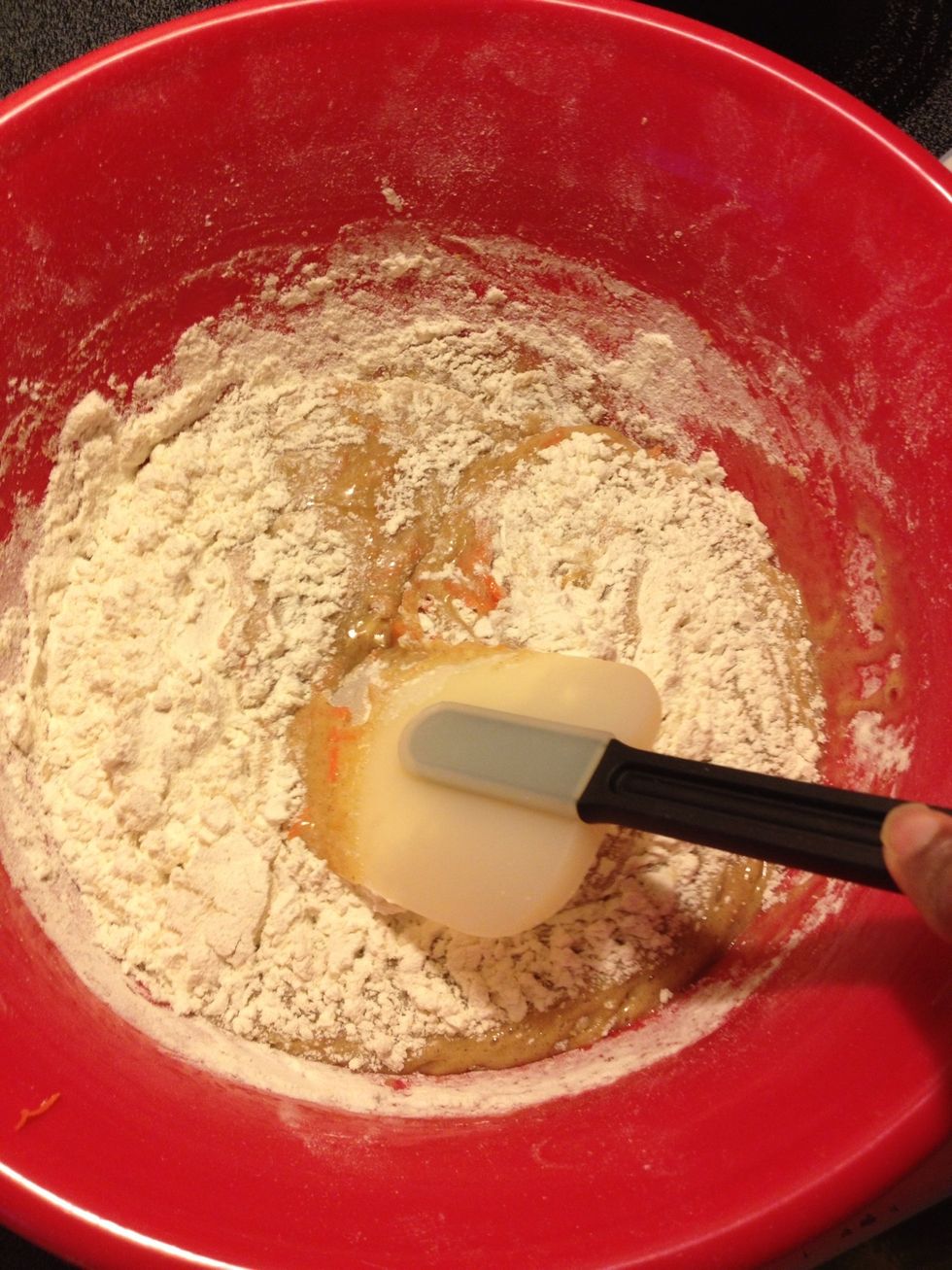 Gently fold in the mixtures. If using raisins add them now. I didn't have any \ud83d\ude20