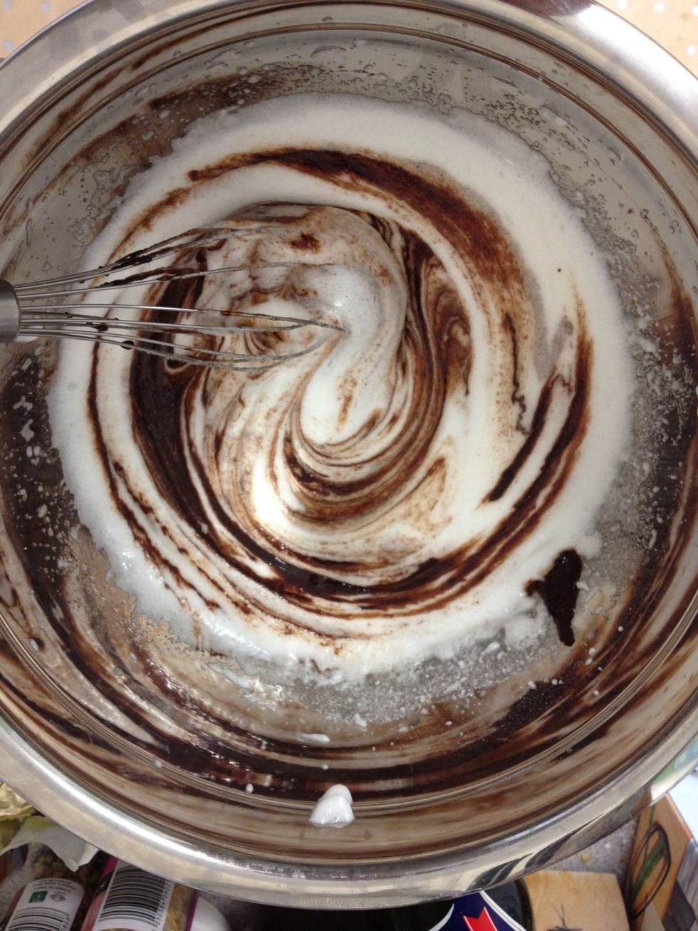 Gently fold together the egg whites with the choco/butter/sugar/flour. Try and keep as much air in as possible.