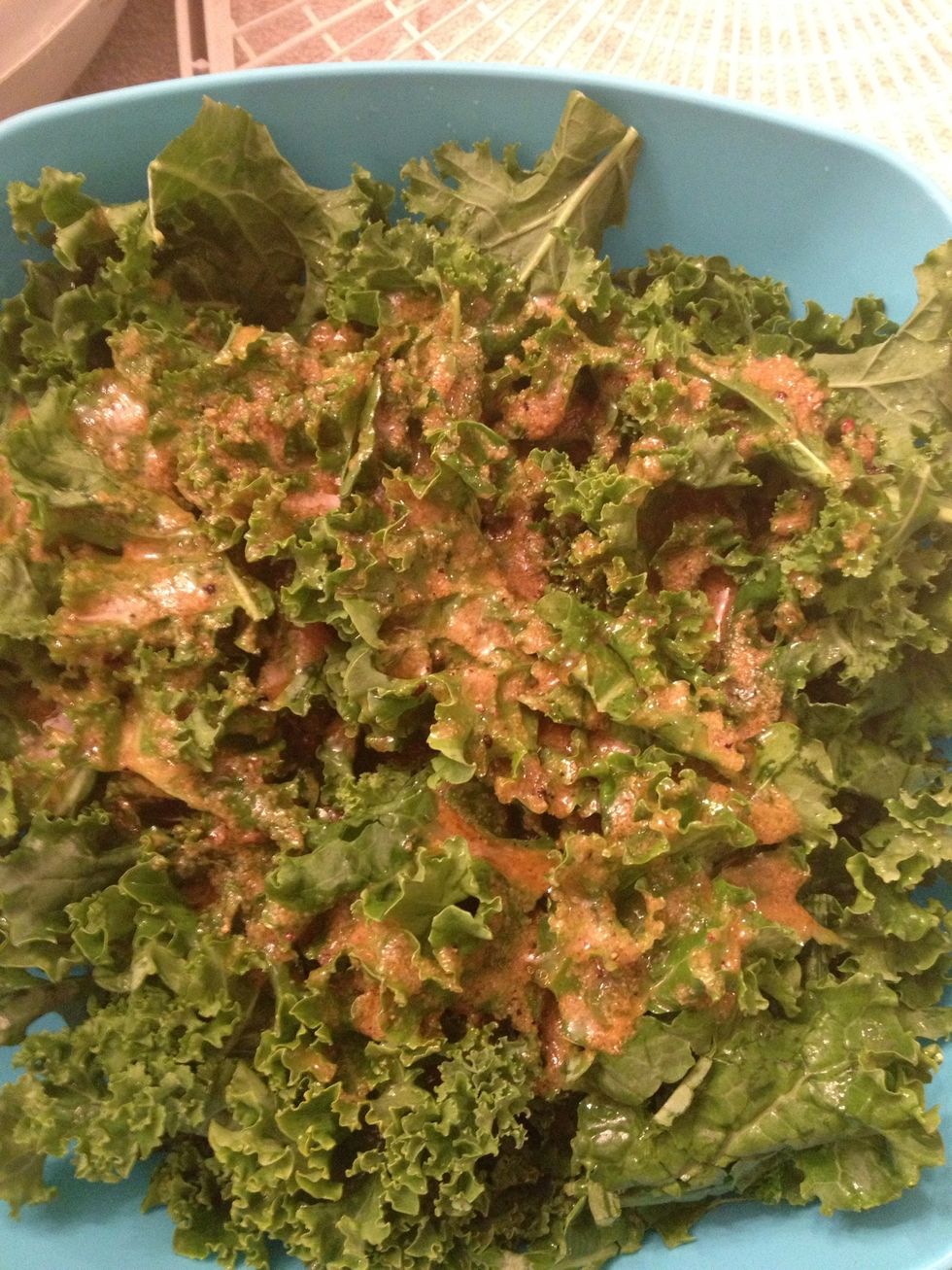 Gently massage marinade all over the leaves. Toss them gently a few times.
