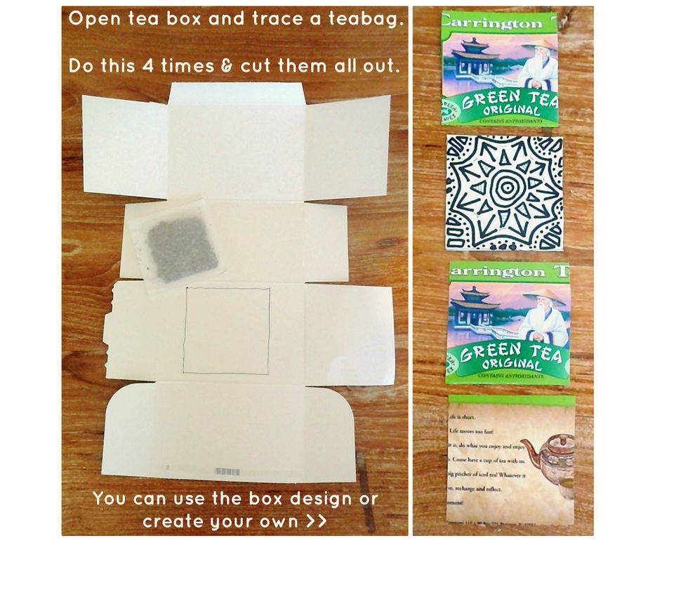 Gently open the box that the tea bags came in. If you do not have the box, any piece of thin cardboard will work. Trace a tea bag onto the cardboard four times and cut out the four squares.