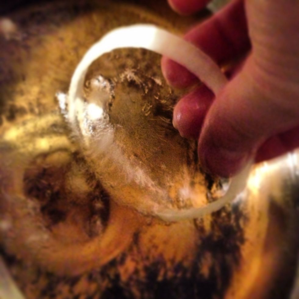 Gently place the battered rings into the oil and cook for 4-6 minutes. Stirring and turning every minute or so.