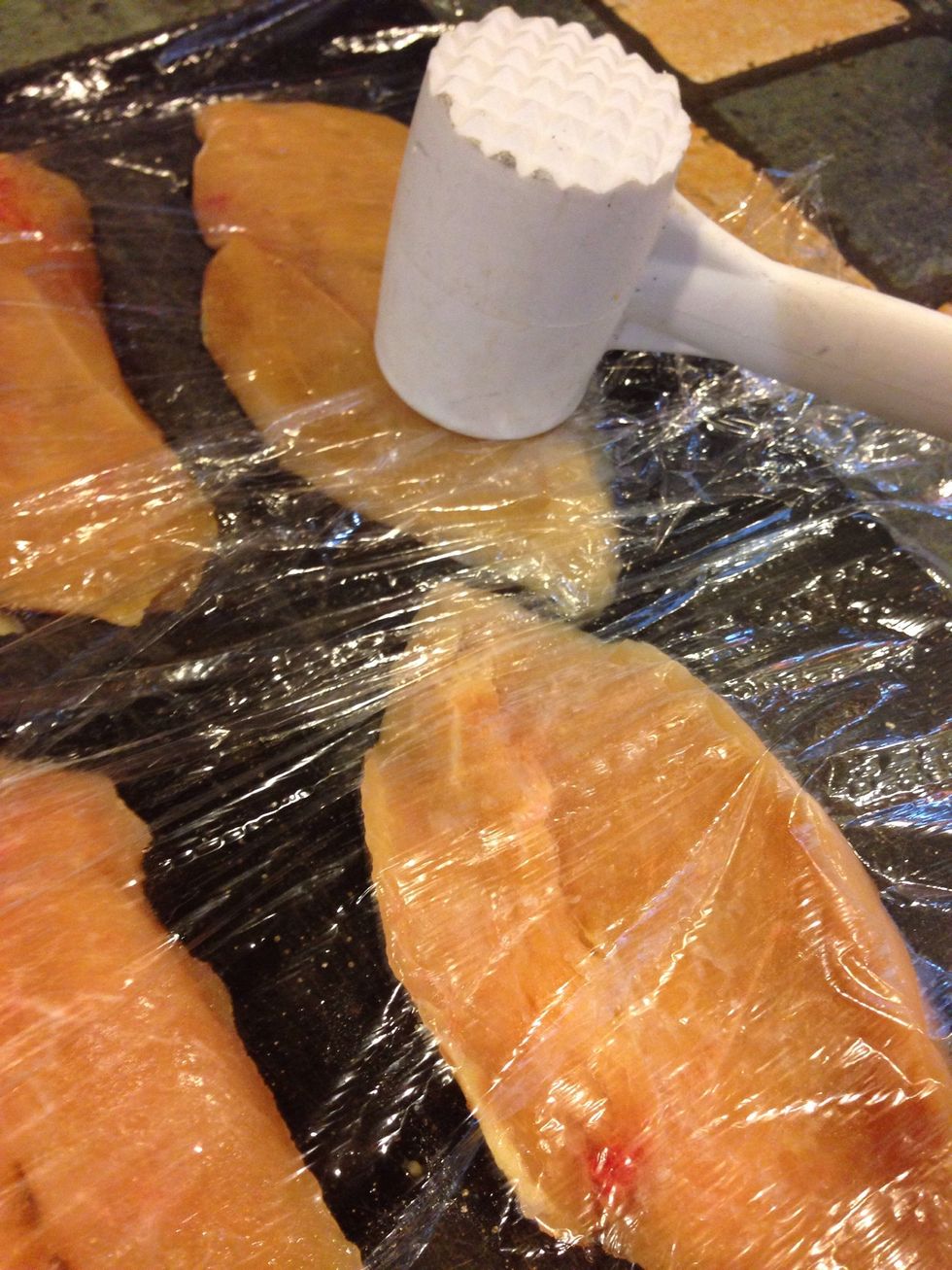 Gently pound chicken until flattend