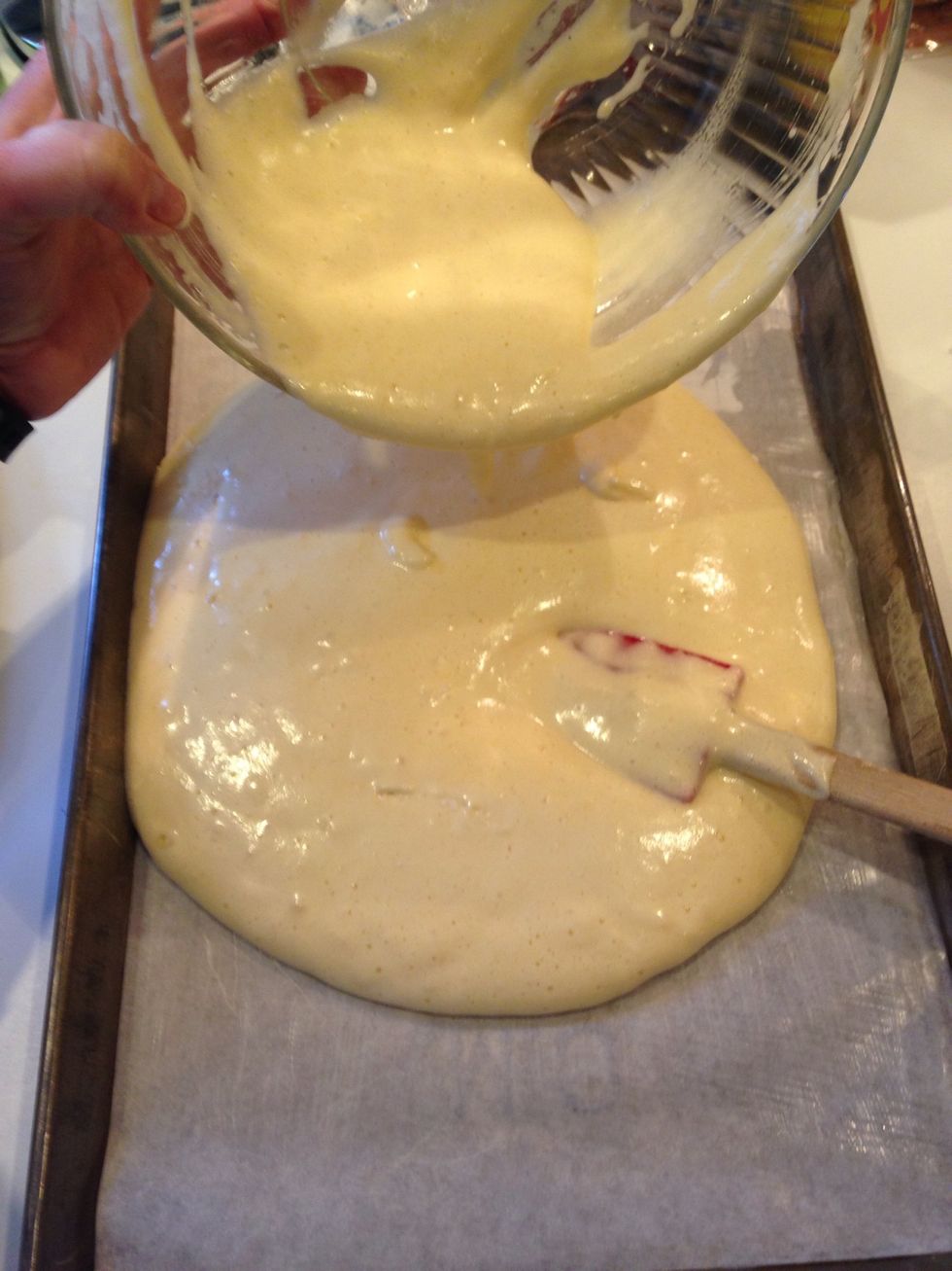 Gently pour the batter into the prepared pan.
