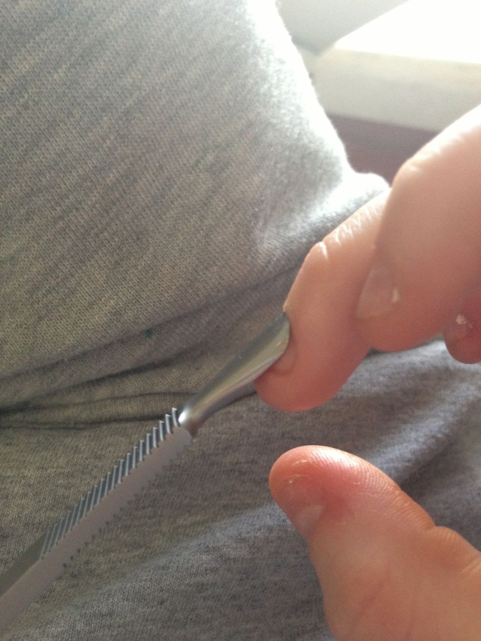 GENTLY push back the skin. The excess cuticle will not hurt, so if while youre pushing back, it hurts, stop.