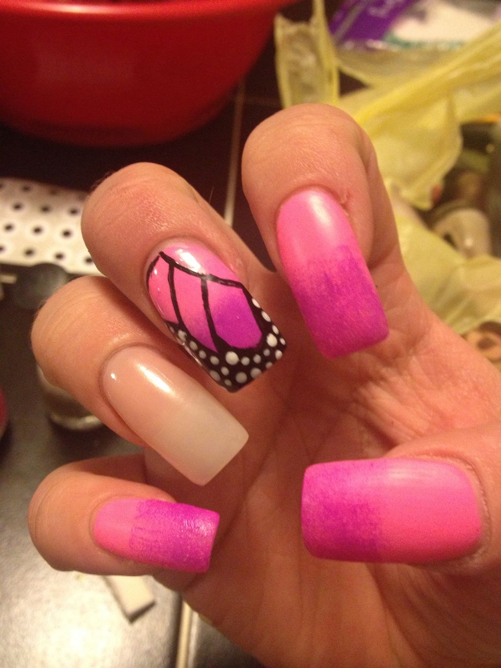 Gently sponge on from tip to middle