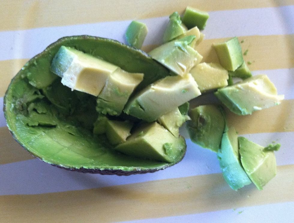 Gently squeeze the avocado half to dislodge the diced pieces.