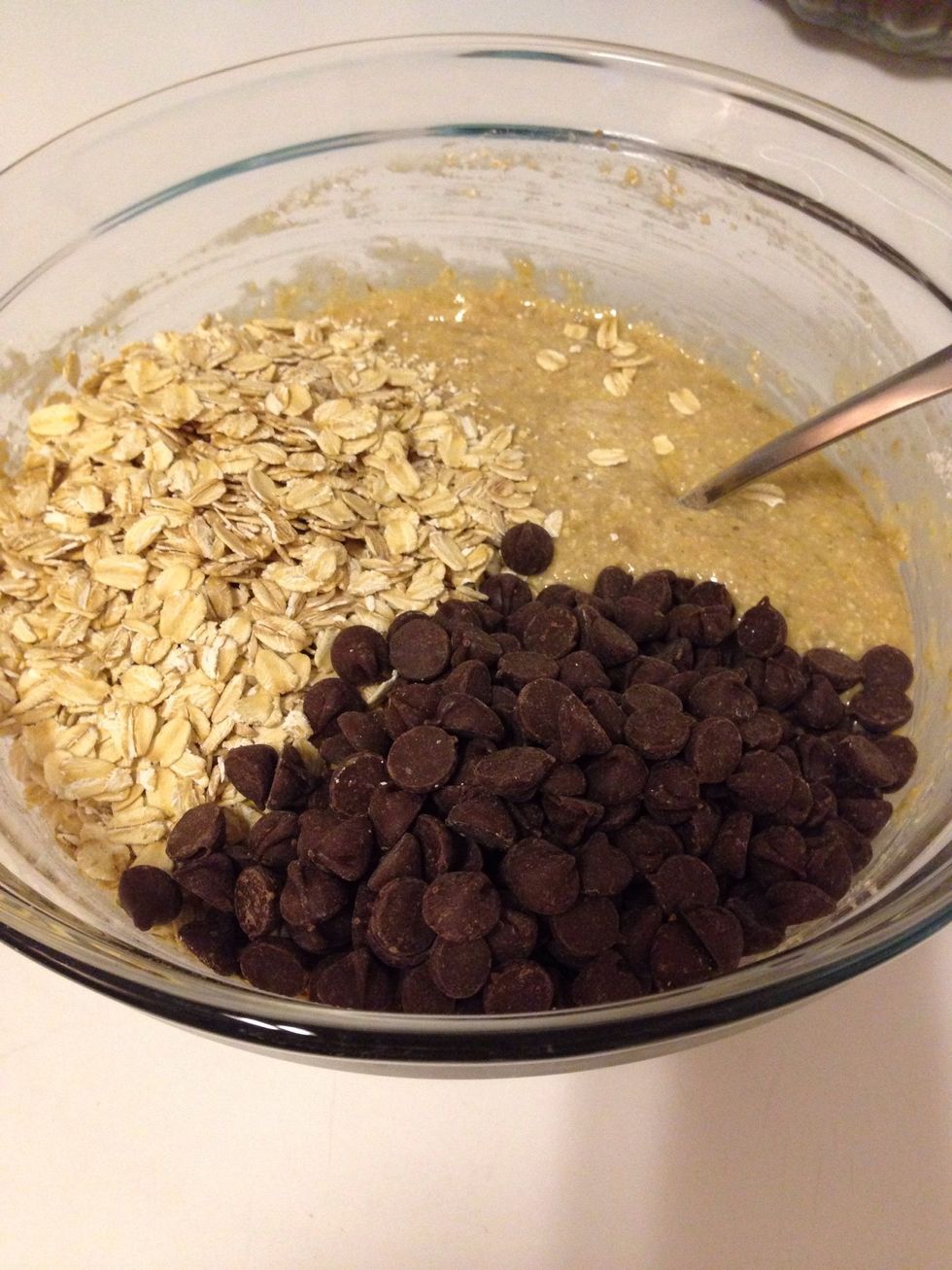 Gently stir in oats and chocolate chips until evenly combined.