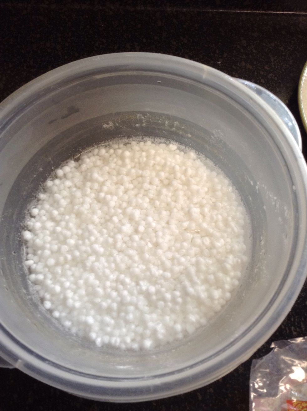 Gently wash then soak tapioca in about 1/2 cup water for 4-6 hours. Do not add more water or it will become mushy. Water should be just the same level as tapioca. Cover it.