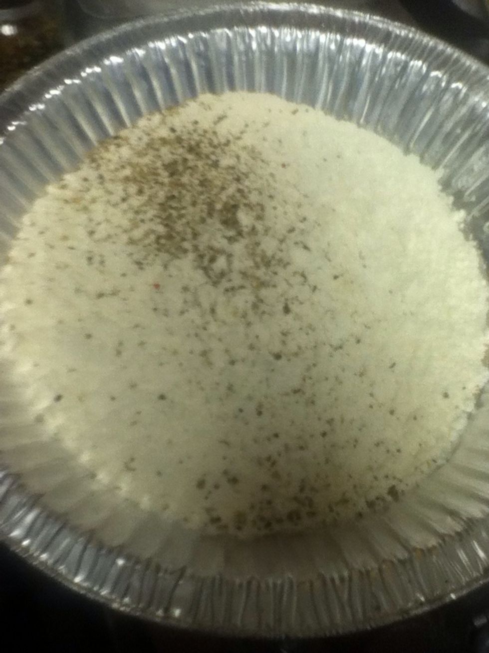 Get 3/4c of flour with some salt and pepper